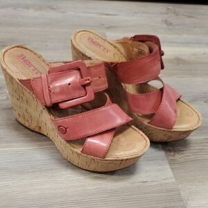 Born Women's Size 6 Light Red Wedge Sandals With Cork Wedges